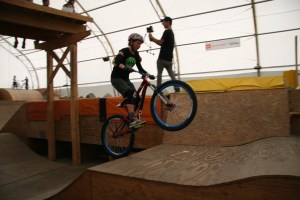 Kaytlin jumping at air dome